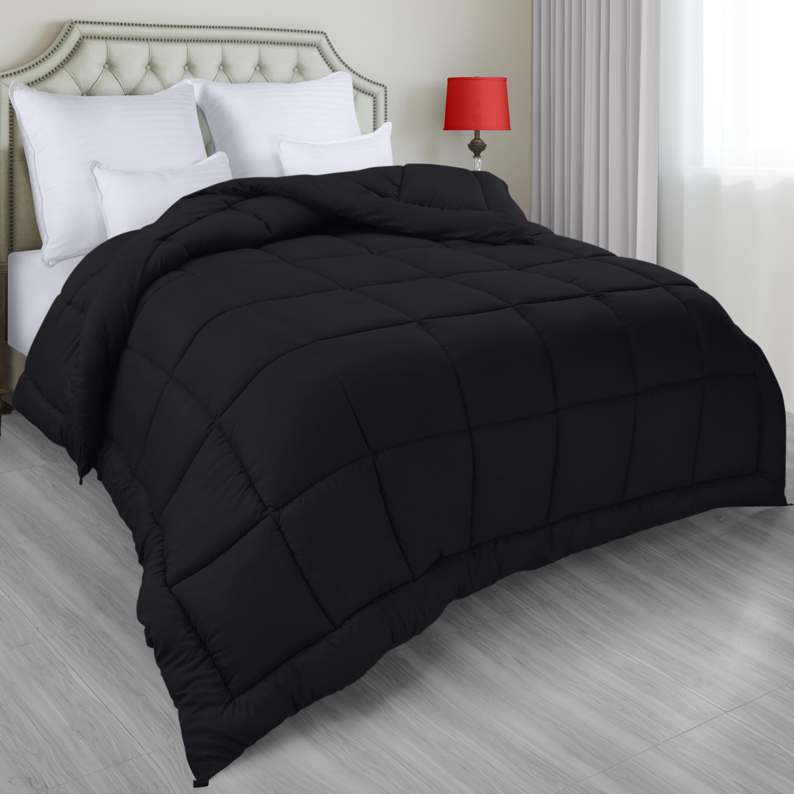 Utopia Bedding All Season Down Alternative Comforter with Corner Tabs for Queen Bed, Duvet Insert,Queen Size, Black, Machine WashableOEKO-TEX STANDARD 100