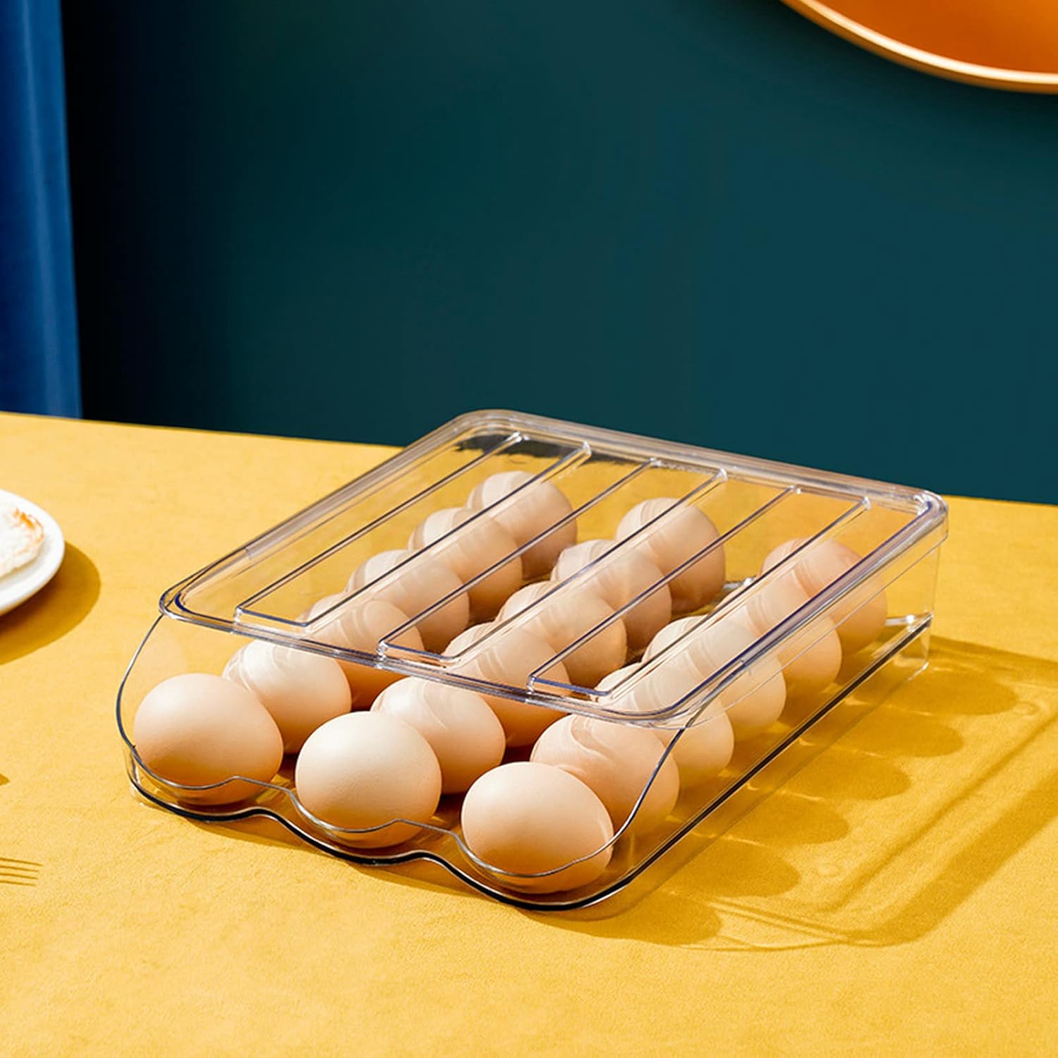Automatic Rolling Egg Box Rolling Egg Double Layer Kitchen Transparent Refrigerator Preservation Storage Box