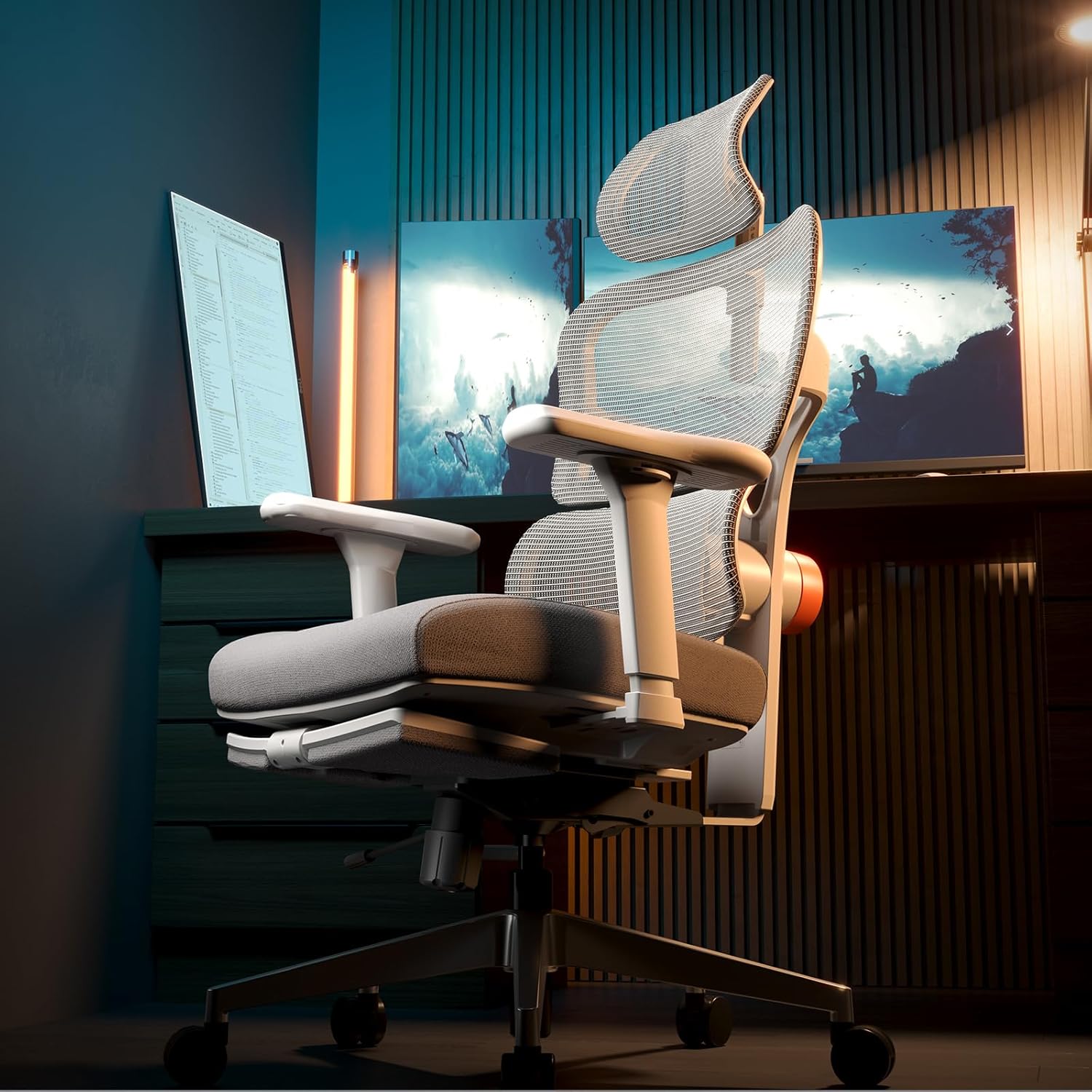 Newtral Ergonomic Mesh Office Chair with Footrest,Laptop Desk, Adaptive Lumbar Support, High Back Desk Computer Chair with Soft 4D Armrest,Adjustable Headrest,136°Tilt Function for Home & Office