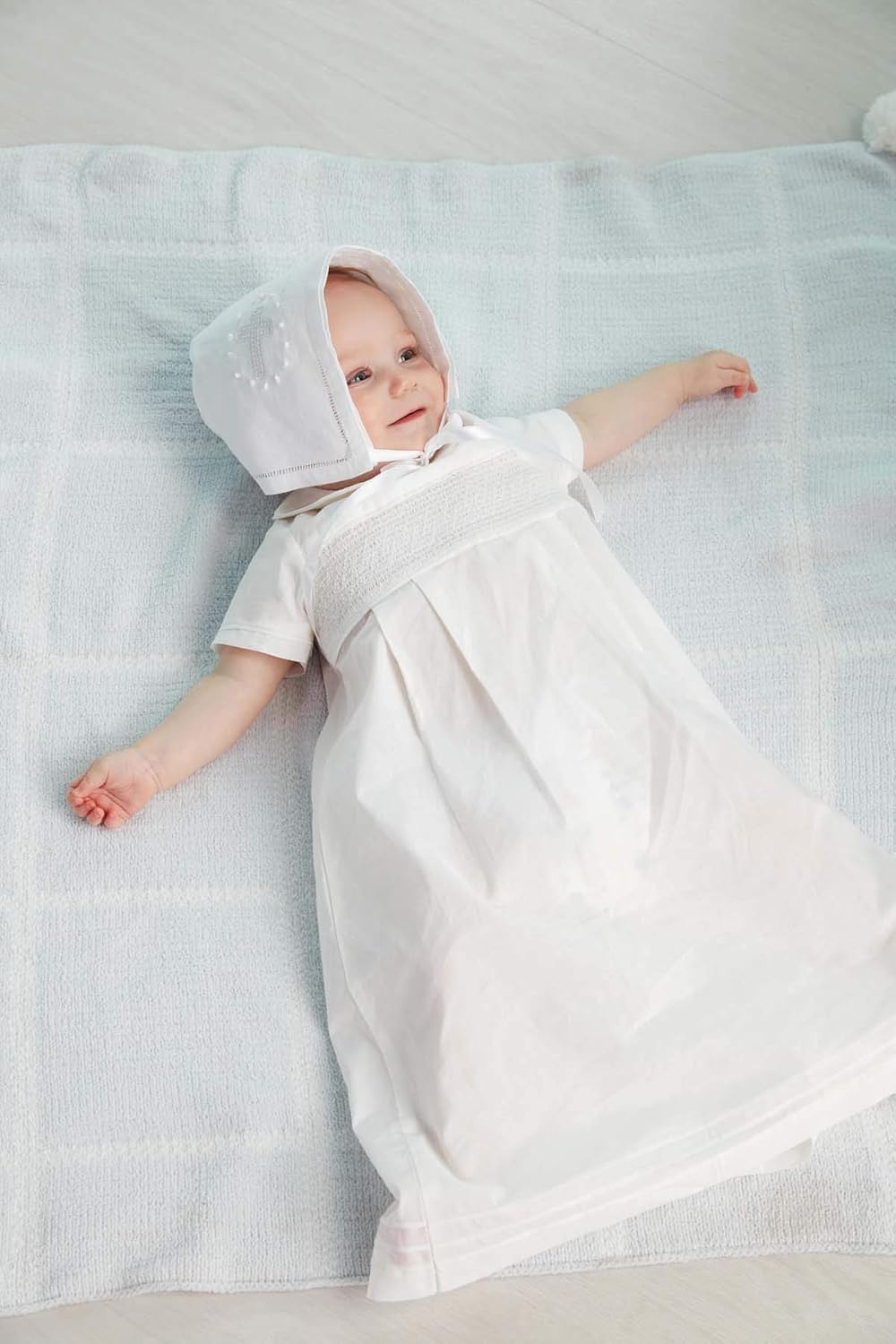 Mud Pie Baby Girls' Smocked Christening Gown, White, 0-6 Months