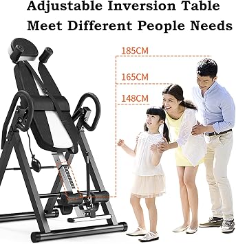 Inversion Table Adjustable Foldable for Storage with Protective Belt Headrest Heavy Duty Inverted Back Stretching Machine Gravity Table for Home Exercise 220lbs Max Capacity