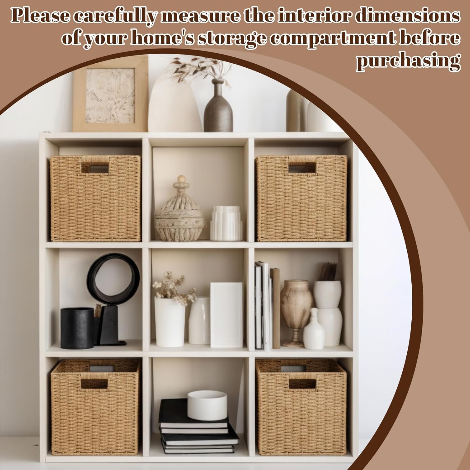 6 Pcs Wicker Storage Baskets 10.5 x 10.5in Cube Storage Bin Organizer Camel Square Foldable Wicker Baskets for Shelves Organizing Decor Laundry Pantry Toys