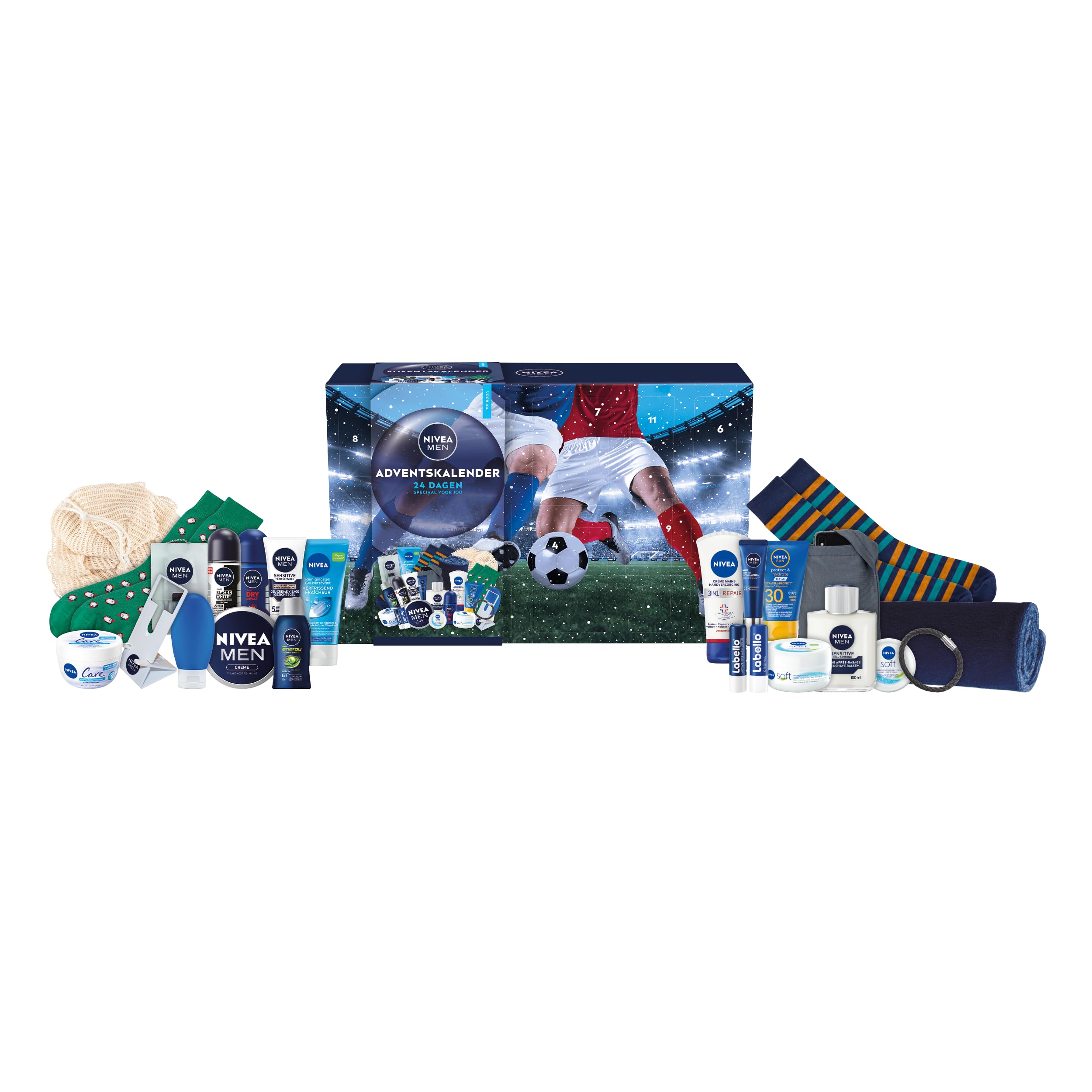 NIVEA Calendario de Adviento Hombres 2025 – Calendario de cuenta regresiva completo - Regalo de 24 productos – Regalo de San Valentín y Navidad
