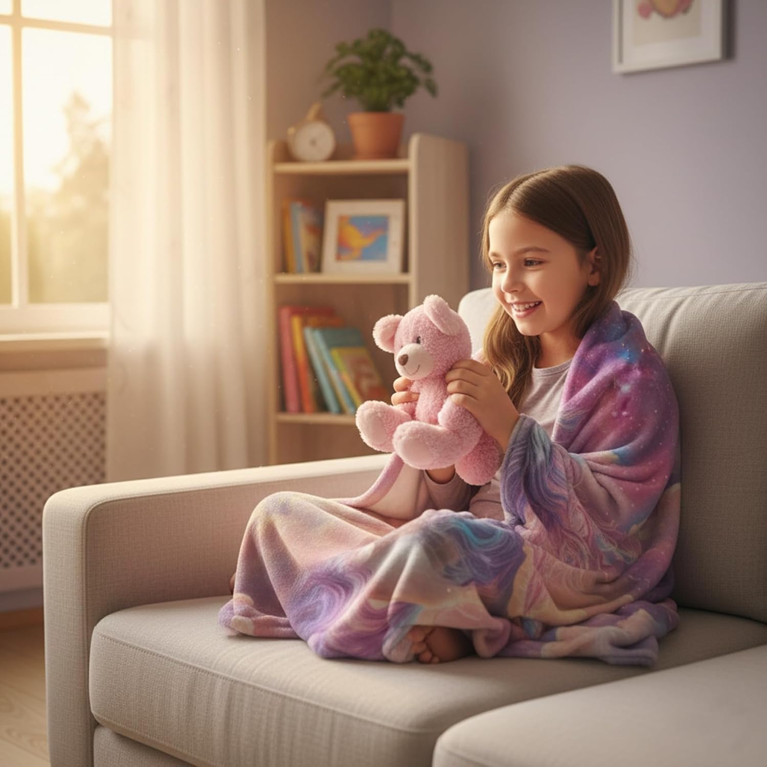 kampdream Unicorn Dream Flannel Blanket, Galaxy Unicorn Running on Clouds, Super Soft and Warm for Couch Sofa Living Room Unique Gift for Daughter Girls Family Pink 50×60 inch