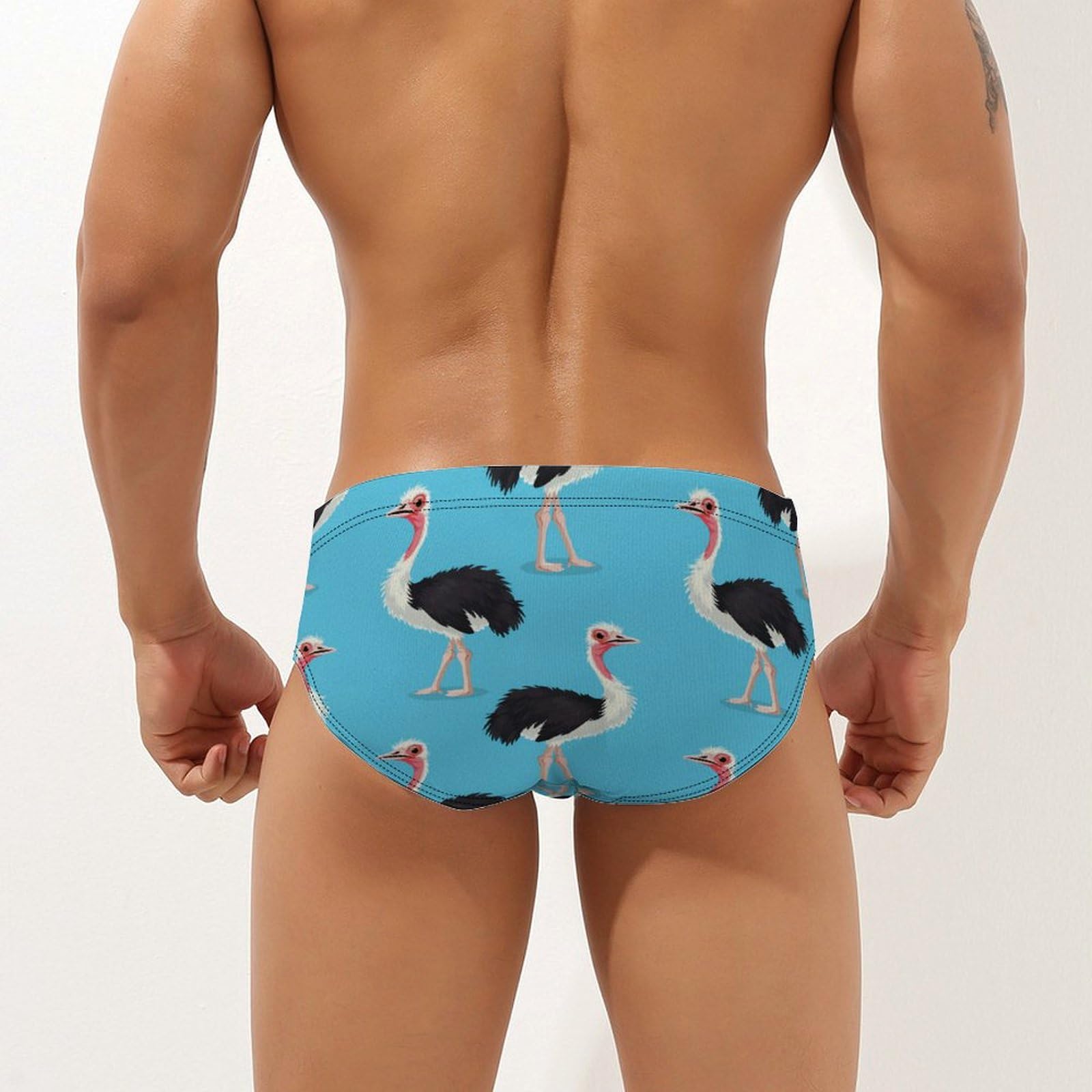 Ostrich Bird Print Mens Swim Briefs Bikini Swimwear Print Beach Shorts Sexy Swimsuit 2XL