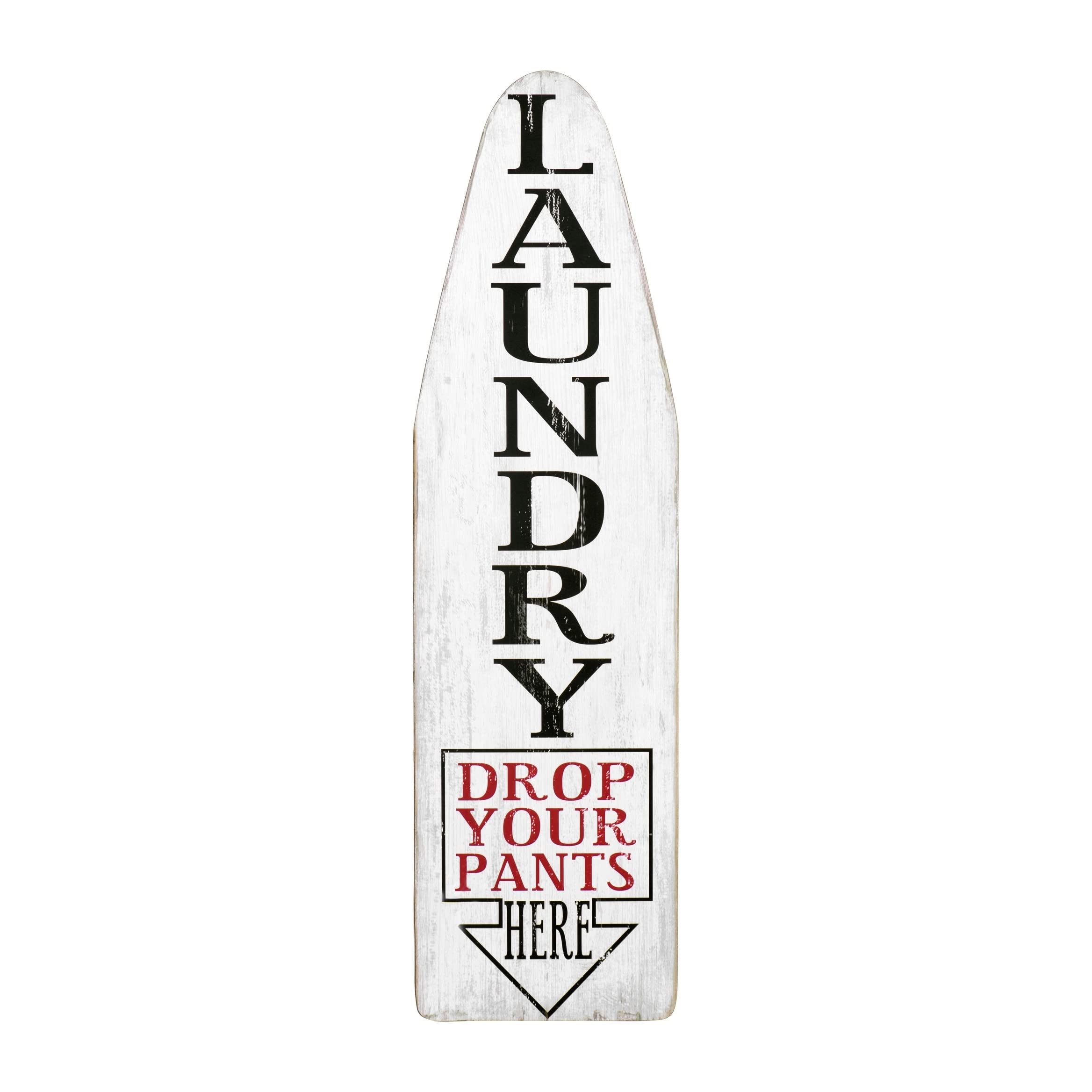 Unknown1 White Ironing Board Shaped Wood Sign with Laundry Drop Your Pants Here Black Red Letters Multi-Color Modern Contemporary Pine