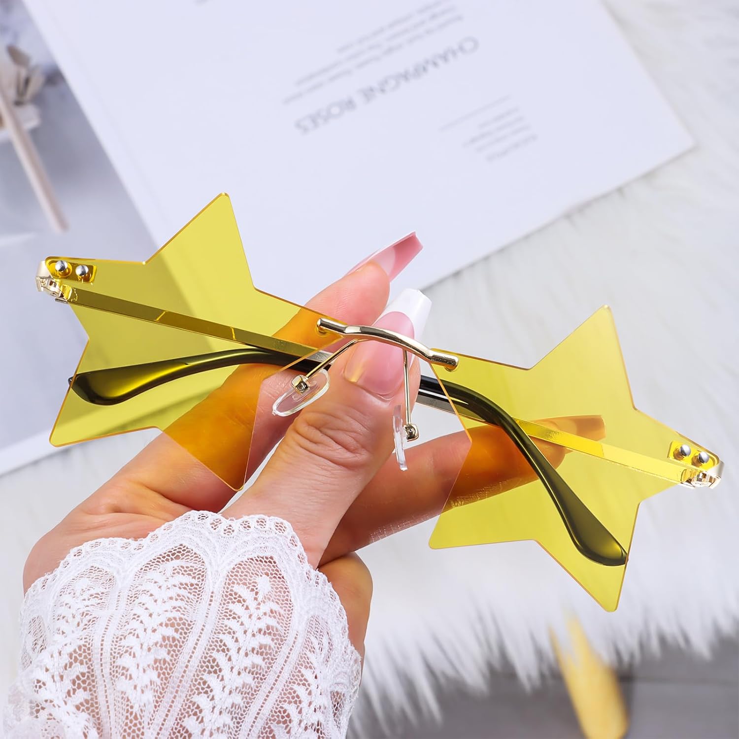 Rimless Star Sunglasses Colorful Sunglass for Women Pentagram Sunglasses Halloween Party Favor Star Glasses - Image 5