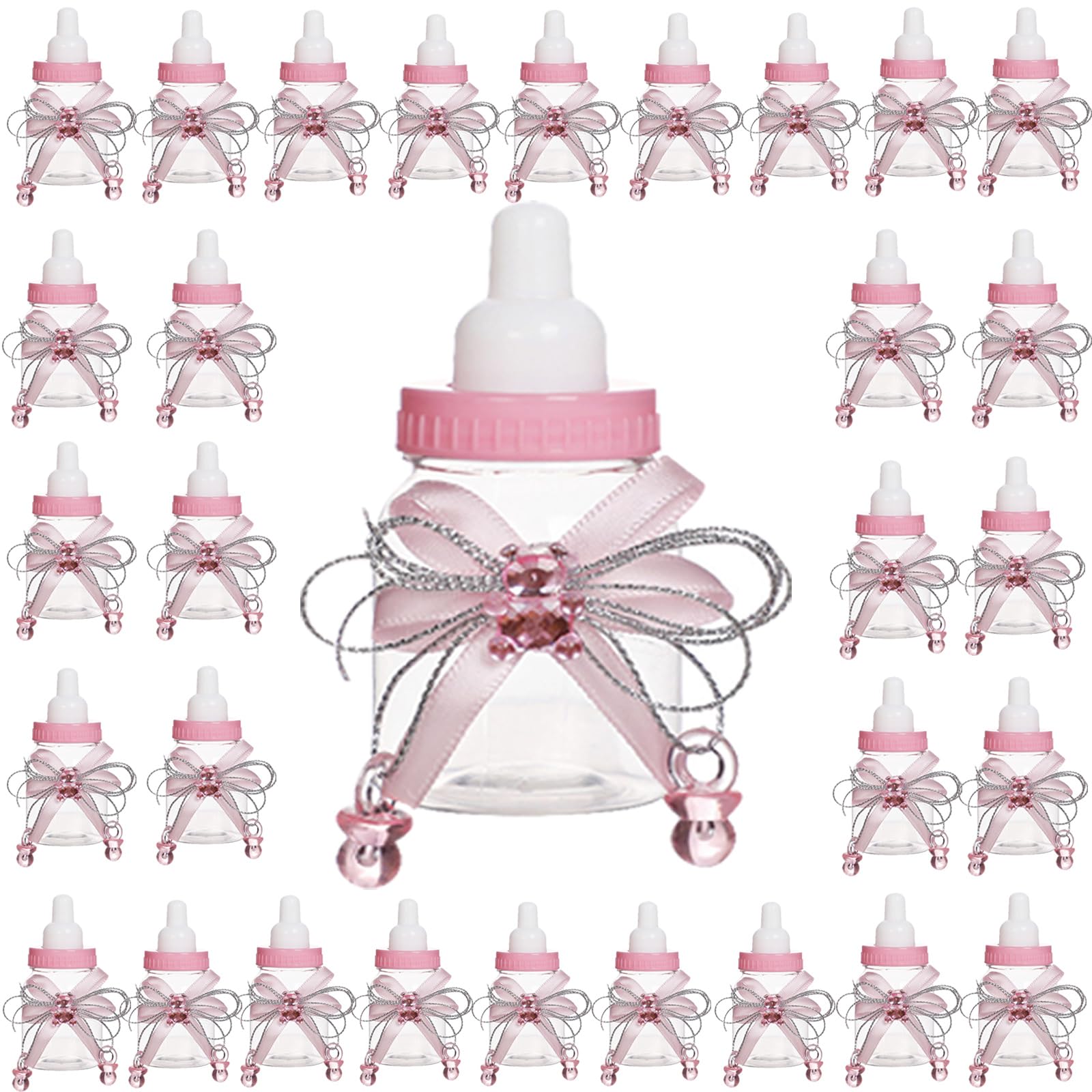 36 cajas de dulces para baby shower, bonitas bolsas de dulces para botellas de oso para decoración de fiesta de cumpleaños de bebé, color rosa