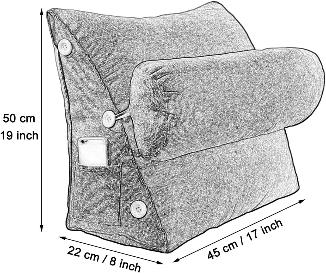 Bed Pillow for Sitting Up, Headboard Cushion Reading Pillows for Sofa Bed Office Chair, Rest Cushion Adjustable Wedge Cushion Pillow, Provides Lumbar Support ( Color : Beige , Size : 45x50x22cm )