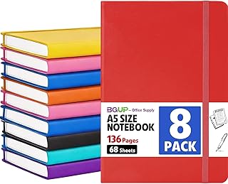 Comix 6 Pack Lined Journal Notebooks for Work, 240 Pages, 5.5"x8.3", Black | Hardcover, A5 Medium College Ruled, Journaling Notebooks for Work & Notes-taking, F