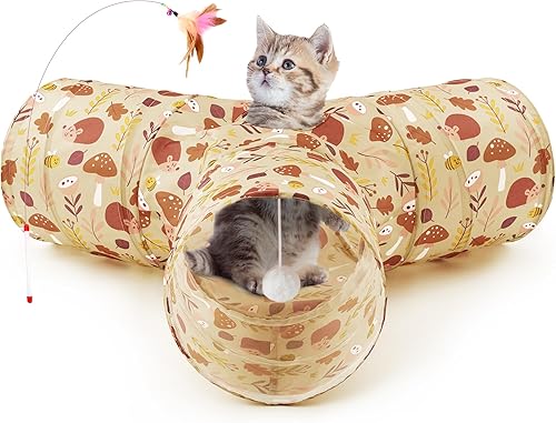 Miniatura 28 de Tempcore - Túnel para gatos con forma de tubo plegable de 3 vías, para interiores, juguete con forma de bola para mirar, para gato, cachorro, Rosa