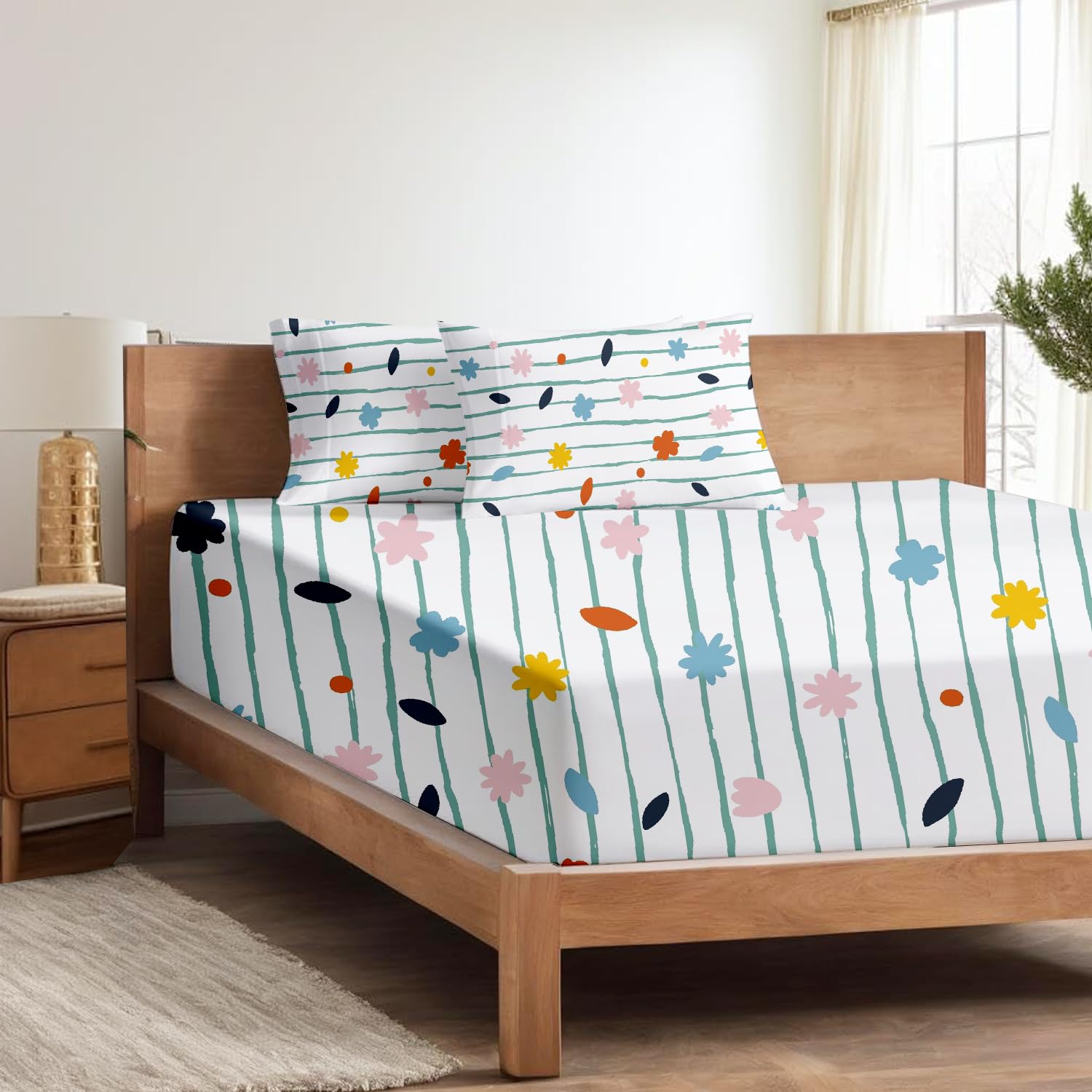 Bedsheet for King Bed – Ray of Flowers Design Cooling & Breathable Ultra-Comfortable Bedding Set – 108" x 108" (274.32 x 274.32 cm)