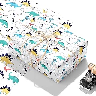 Dinosaur Wrapping Paper，Dino gift wrapping paper，Dinosaur world Cartoon 20 x 28 Inches Per Sheet ，Birthday Wrapping Paper For Kids Girls Boys，4 Sheets