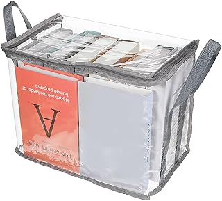 Book Storage Box Comic Clear Book Storage Bags Toy Organizer Bag 5x9x3 Inch Plastic Foldable Comic Books Organizer Bag with Lid and Lifting Handle for Toys Books