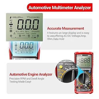ANENG SZ26 Digital Multimeter, Engine Analyzer, 500-10000 RPM Tachometer | Measures Dwell Angle, Duty Cycle, DC Current, AC/DC Voltage, Amp and Ohm with Large LCD and Data Hold for Car Diagnostics Use
