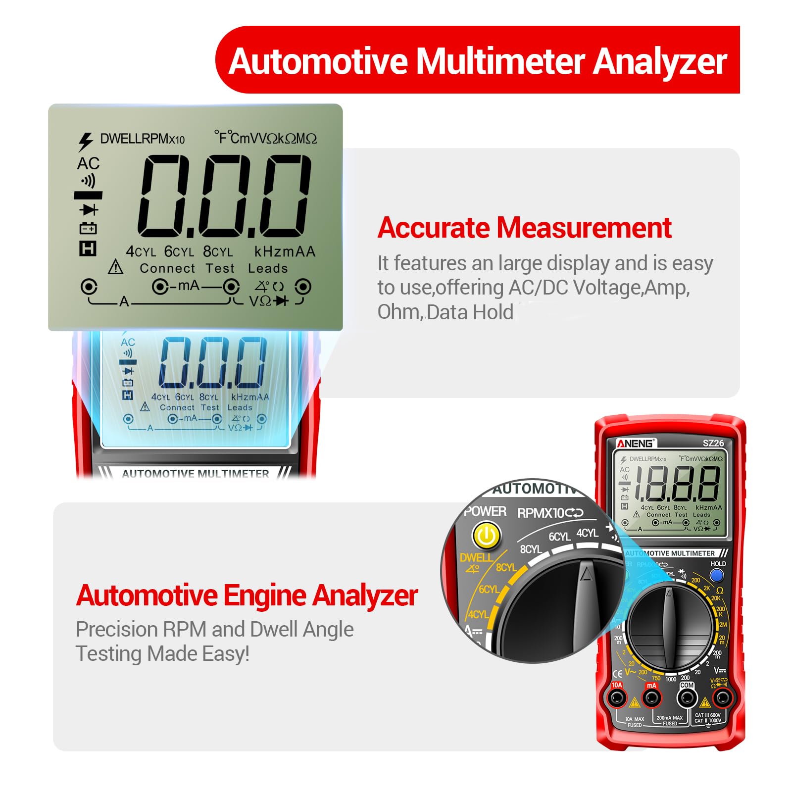 ANENG SZ26 Multimeter - Engine Analyzer & Tachometer -4