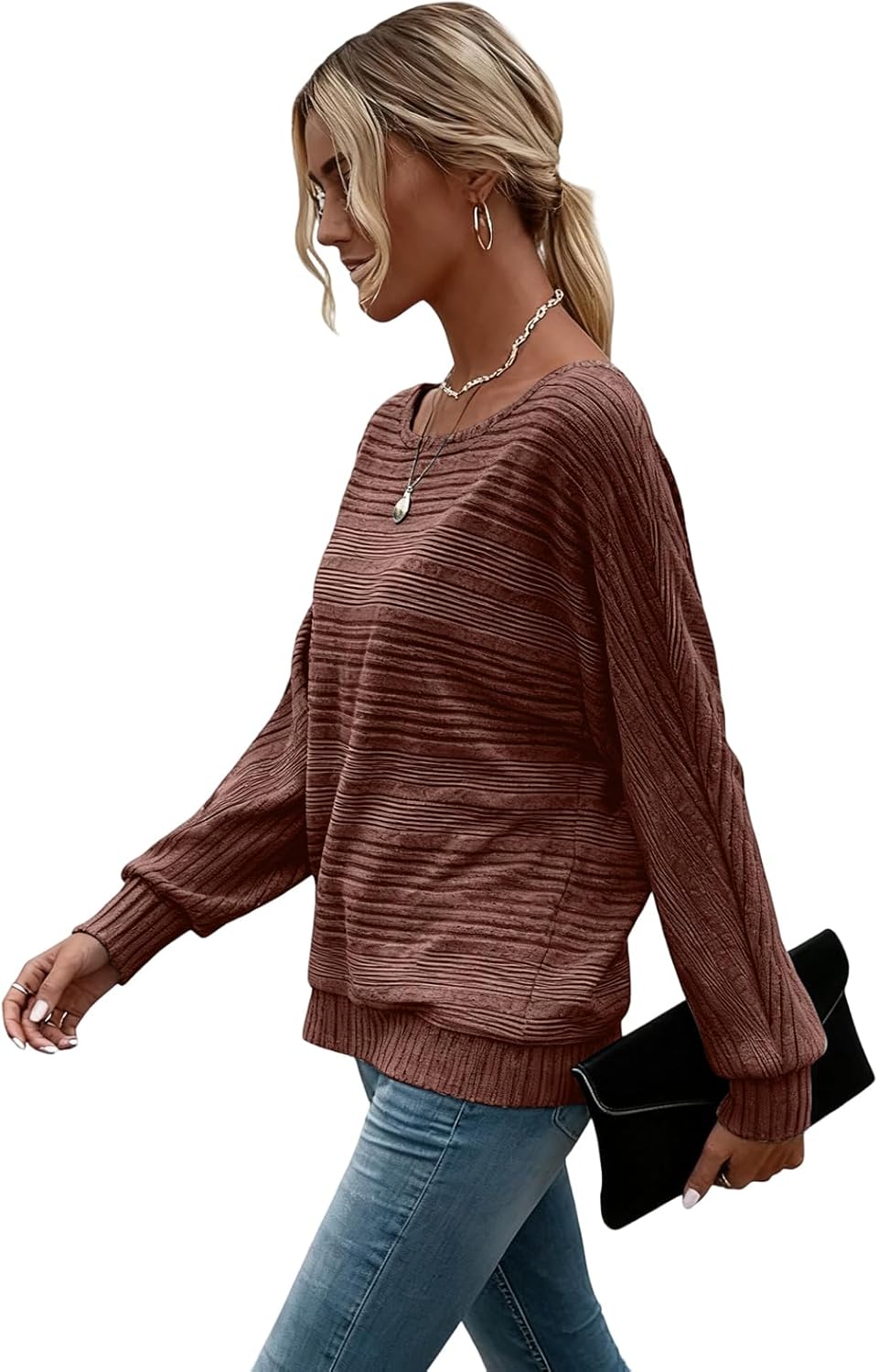 Women's Business Casual Lightweight Soft Stretchy Crewneck Batwing Long Sleeve Sweater - Office & Daily Pullover - Image 4