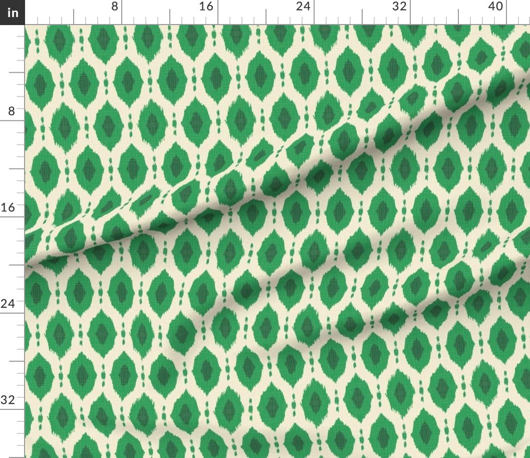 Spoonflower Fabric - Green Geometric Grass Ikat Kelly Tropical Coastal Printed on Petal Cotton Fabric Fat Quarter - Sewing Quilting Apparel Crafts Decor