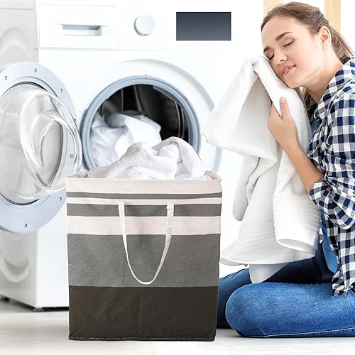 Miniatura 6 de Eccliy 4 cestas grandes de lavandería de 100 litros, impermeables, independientes, canastas plegables con asas extendidas para ropa, juguetes,