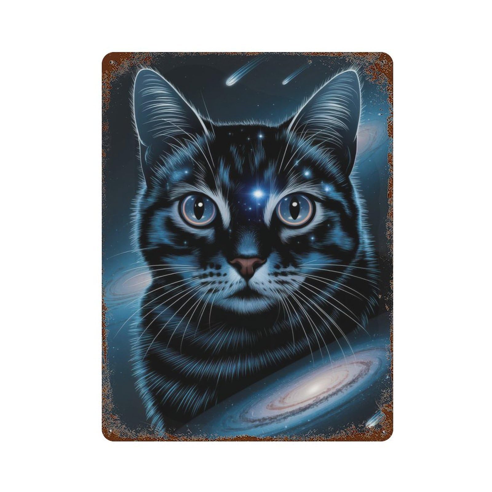 Cosmic Space Cat Vintage Rust Metal Sign 15.7"x11.8", for Basement, Hobby Room And Garage Decor, Farmhouse Wall Decor