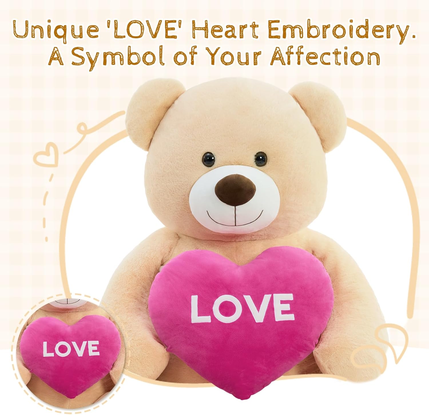 Giant Teddy Bear Plush 6ft, Extra Large Valentines Tan Teddy Bear Stuffed Animal with Red Heart, Life Size Love Stuffed Bear Plushie as Birthday Gift for Girlfriend Wife, Baby Shower Decor