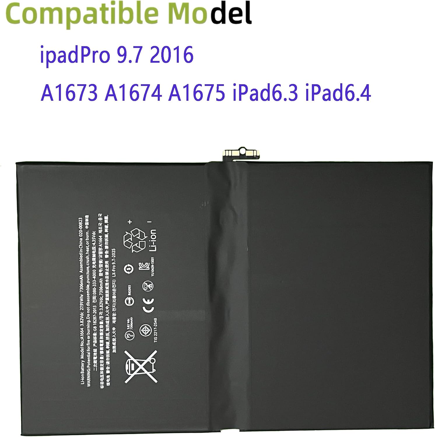 A1664 Rechargeable Battery Compatible with ipad Pro 9.7 2016, A1673 A1674 A1675 iPad6.3 iPad6.4 with Tools