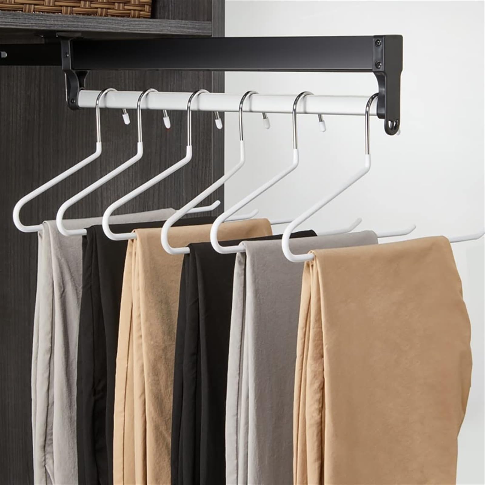 GLETSF Retractable Clothes Rail 30-60cm, Steel Wardrobe Rod for Trousers, Space-Saving Hanger, 25kg Load Capacity, Adjustable Sliding Design,size_name-550mm/21.6inch