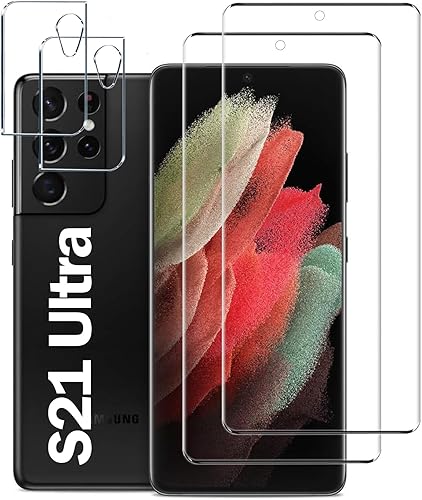 Paquete de 2+2 Protector de pantalla de vidrio templado para Samsung Galaxy S21 Ultra 5G 6.8 pulgadas HD Protector de vidrio templado dureza 9H