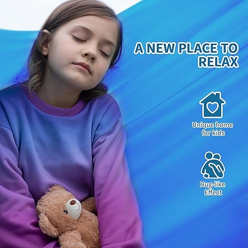 Vista 18 de OUTREE Columpio sensorial, columpio de terapia de doble capa con colgador giratorio de 360°, columpio sensorial curativo y relajante para niños