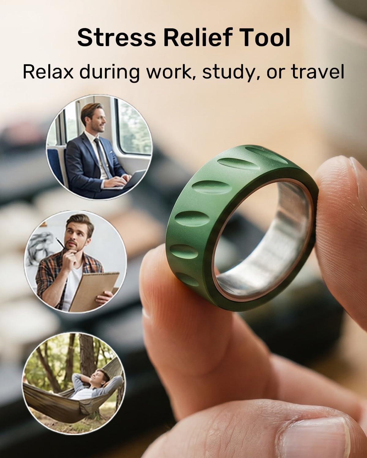 Fidget Toy Spinner Ring for Adults - Premium Metal Ratchet Fidget Ring for Stress Relief with Haptic Feedback, Lightweight Everyday Carry EDC for Adults, Precision CNC Machined, Green