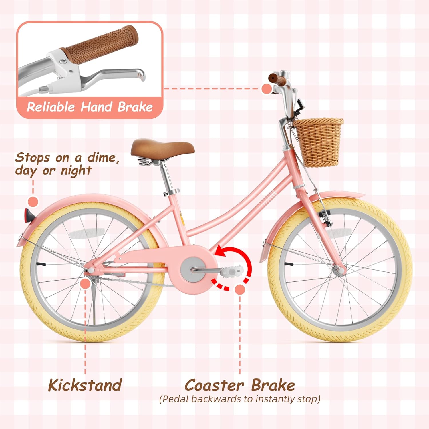 67i Girls Bike with Training Wheels 12/14/16/20 Inch, Toddler Girl Bicycle for Ages 3-12, Bicicleta para Niñas with Basket, Bell, Adjustable Seat & Handlebar, Padded Seat, Chain Guard