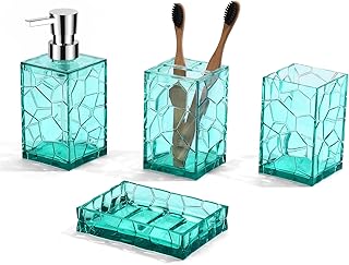 Teal Blue Beach Bathroom Accessories Set with Toothbrush Holder, Soap Di...