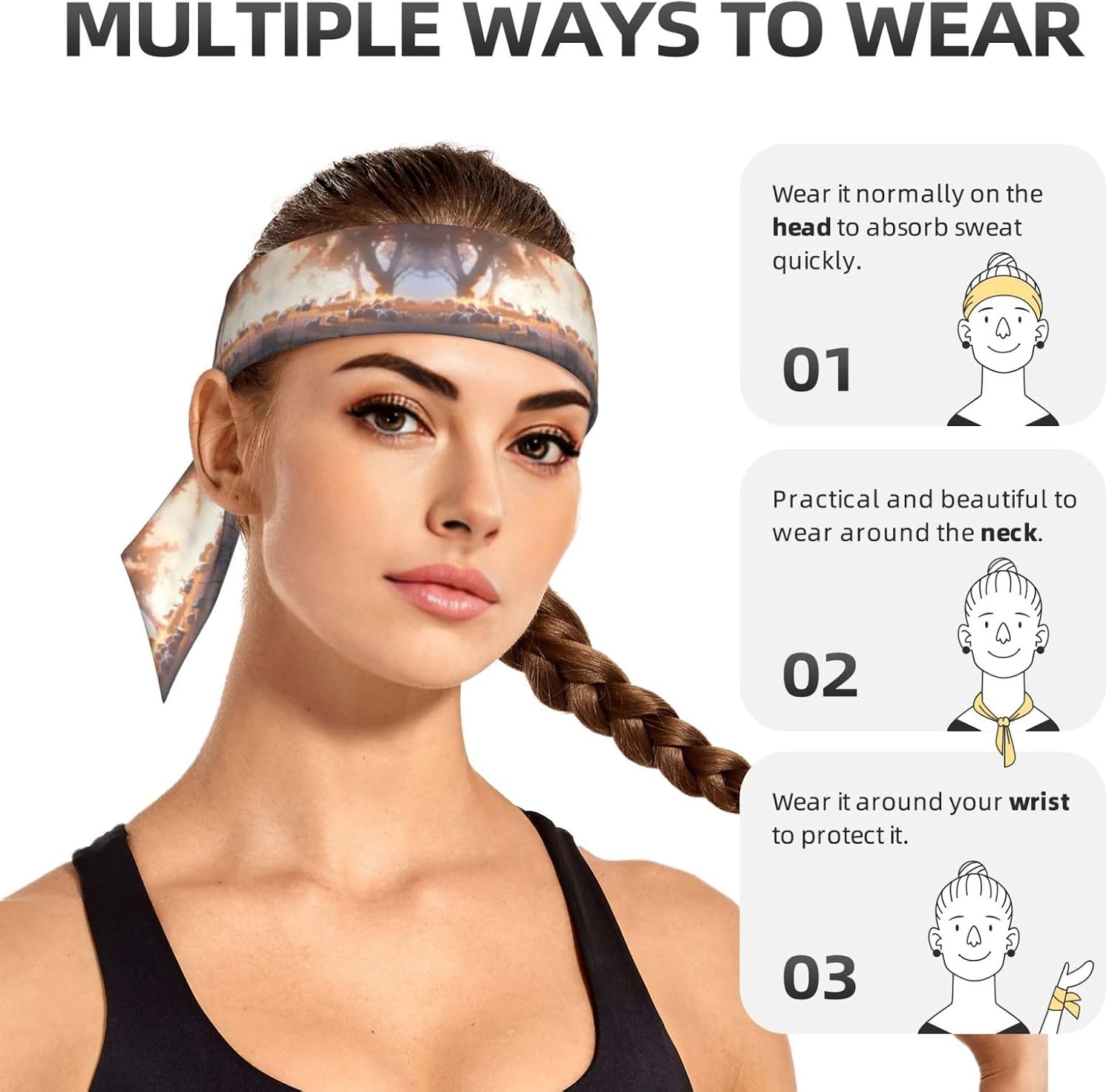 Sheep Print Soft Long Unisex Adjustable Headwraps, Hair Athletic Bands for Running, Tennis, and Sports