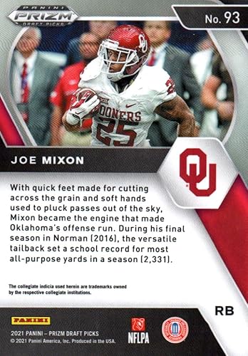 Miniatura 2 de Joe Mixon Panini Prizm Draft Picks Football Card - 2021 Panini Prizm Draft Picks Card #93 (University of Oklahoma) Free Shipping & Handling