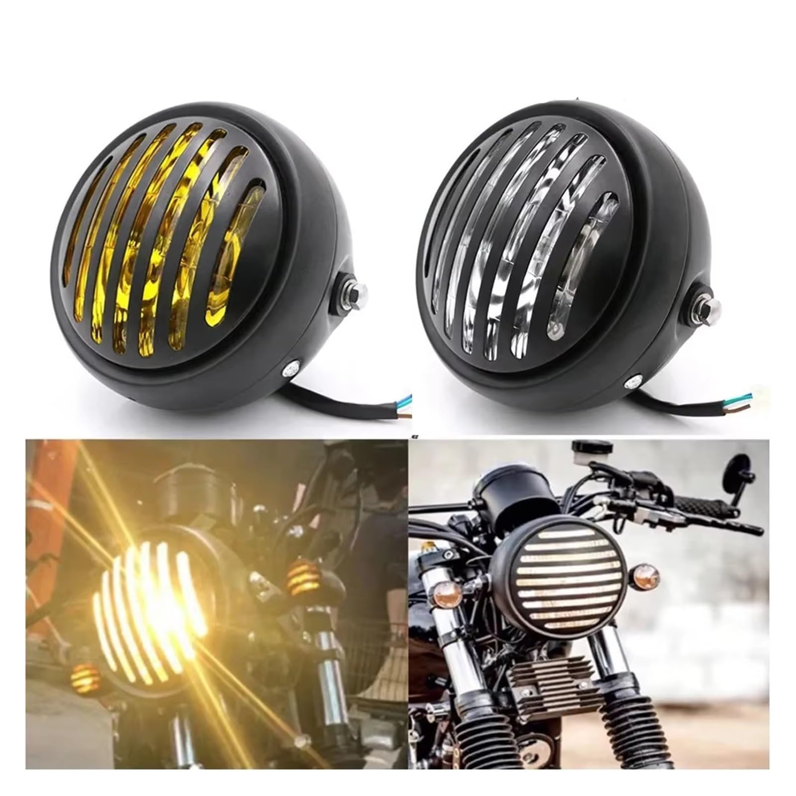Phare Avant Moto Phares Avant Ronds Vintage À Coque Noire pour CG125 Modifiés LED Phares Avant