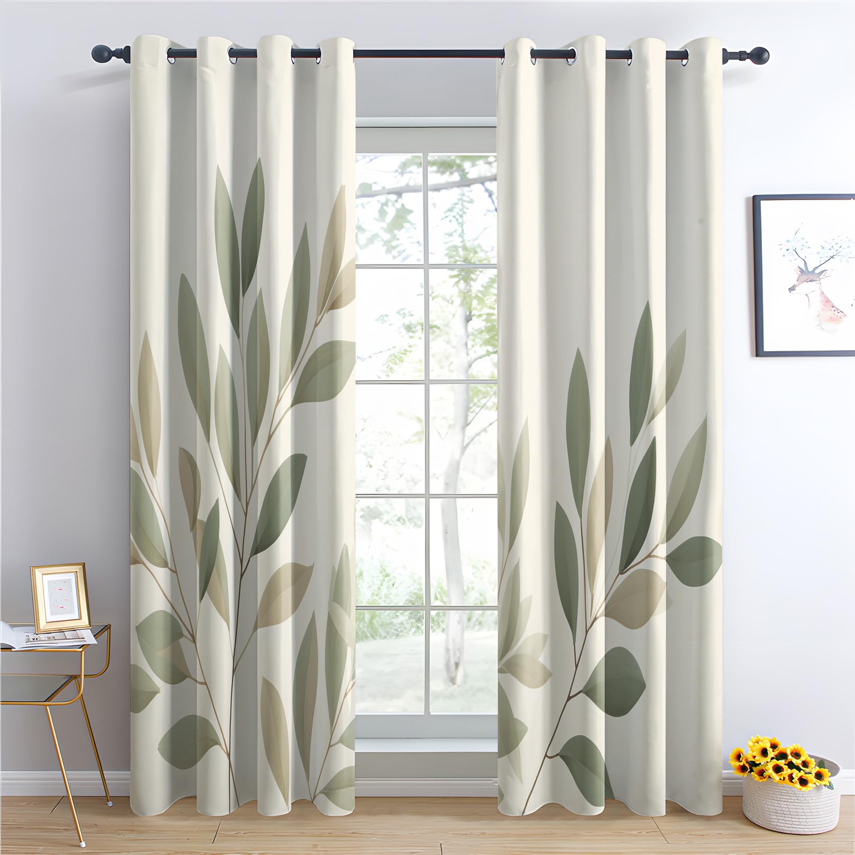 Blätter Vorhänge Botanische Blätter Modern Vorhang Blickdicht Gardinen Verdunklungsvorhänge mit Ösen Thermovorhang für Wohnzimmer Schlafzimmer Fenster Deko 2er Set H 245 x B 140 cm W#139