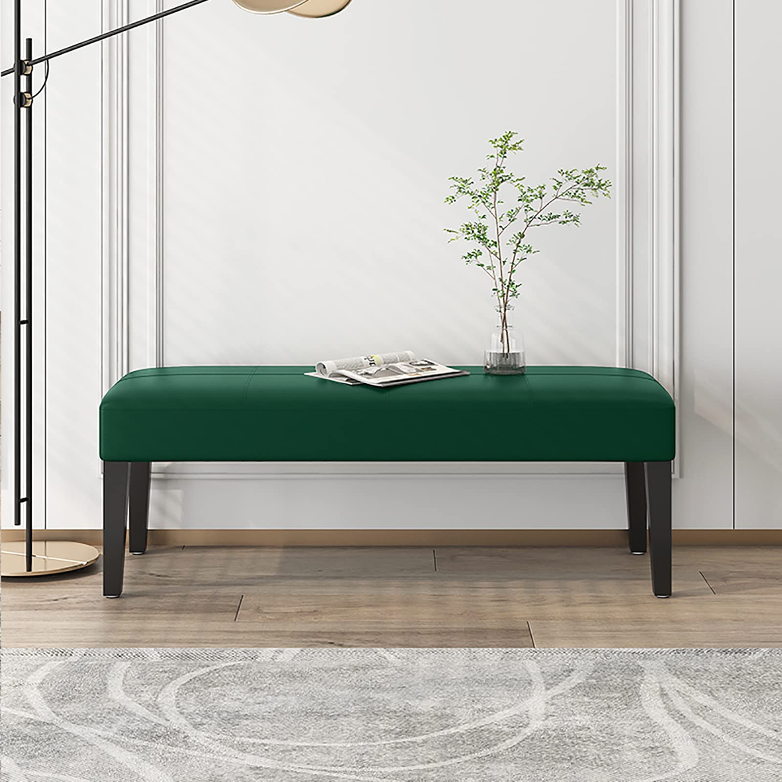 GHFXSCV Modern PU Leather Storage Bench - Upholstered Foot Rest & Entryway Shoe Bench, Rectangular Accent Stool with Wood Legs for Living Room & Hallway