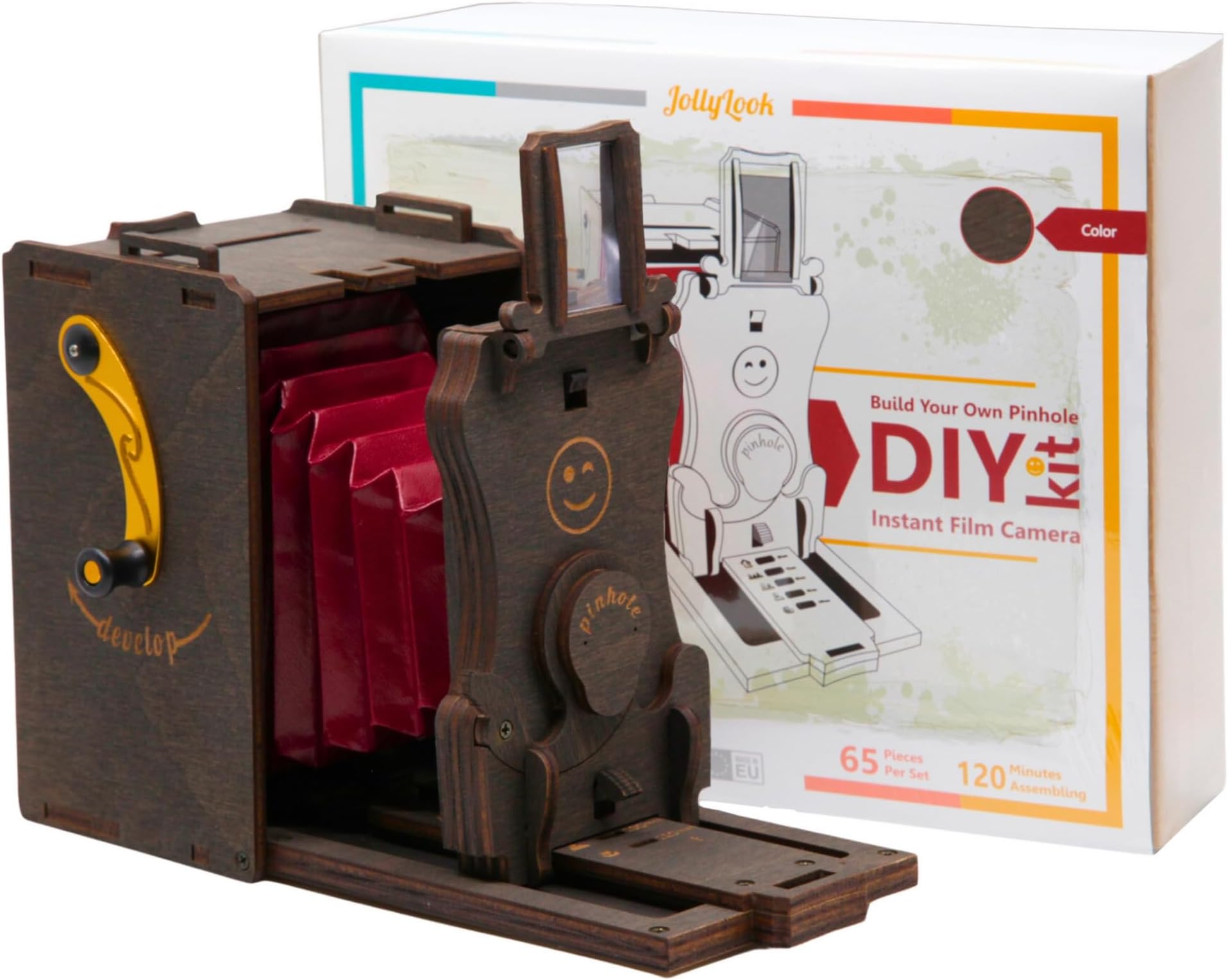 Jollylook DIY Kit of Pinhole Instant Film Camera - 3D Wooden Puzzle for Adults - Retro Vintage Steampunk Mechanical Wood Model to Build - Compatible with Instax Mini Film (Not Included)
