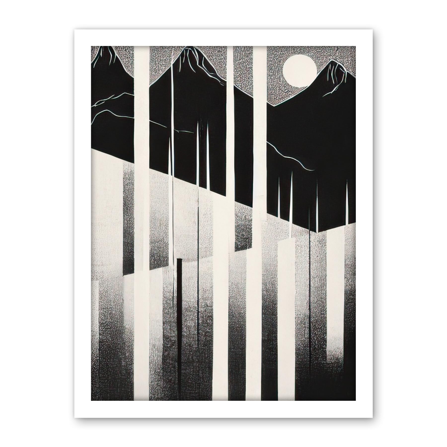 Artery8 Abstract Mountain Landscape Lake Sunrise Linocut Artwork Framed Wall Art Print 18X24 Inch