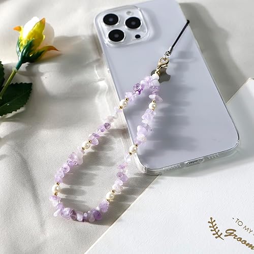 Miniatura 3 de Poagoep Dijes para teléfono, correa de cadena para teléfono celular, correa de muñeca con gemas naturales para teléfono, AirPods, mujeres y niñas