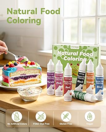Natural Food Coloring Gel, 10 Milliliters Each of 7 Colors Dye-Free Food Coloring No Artificial Dyes, Non-Toxic, Natural Food Dye for Icing, Frosting, Cake Decorating