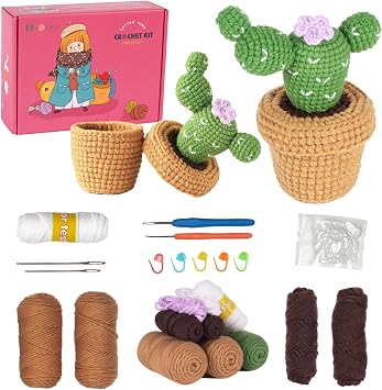 Dasonwin Crochet Kit for Beginners,Crochet Cactus with Step-by-Step Tutorials,Beginner Crochet Kits for Adults,Gift for Girls and Women.