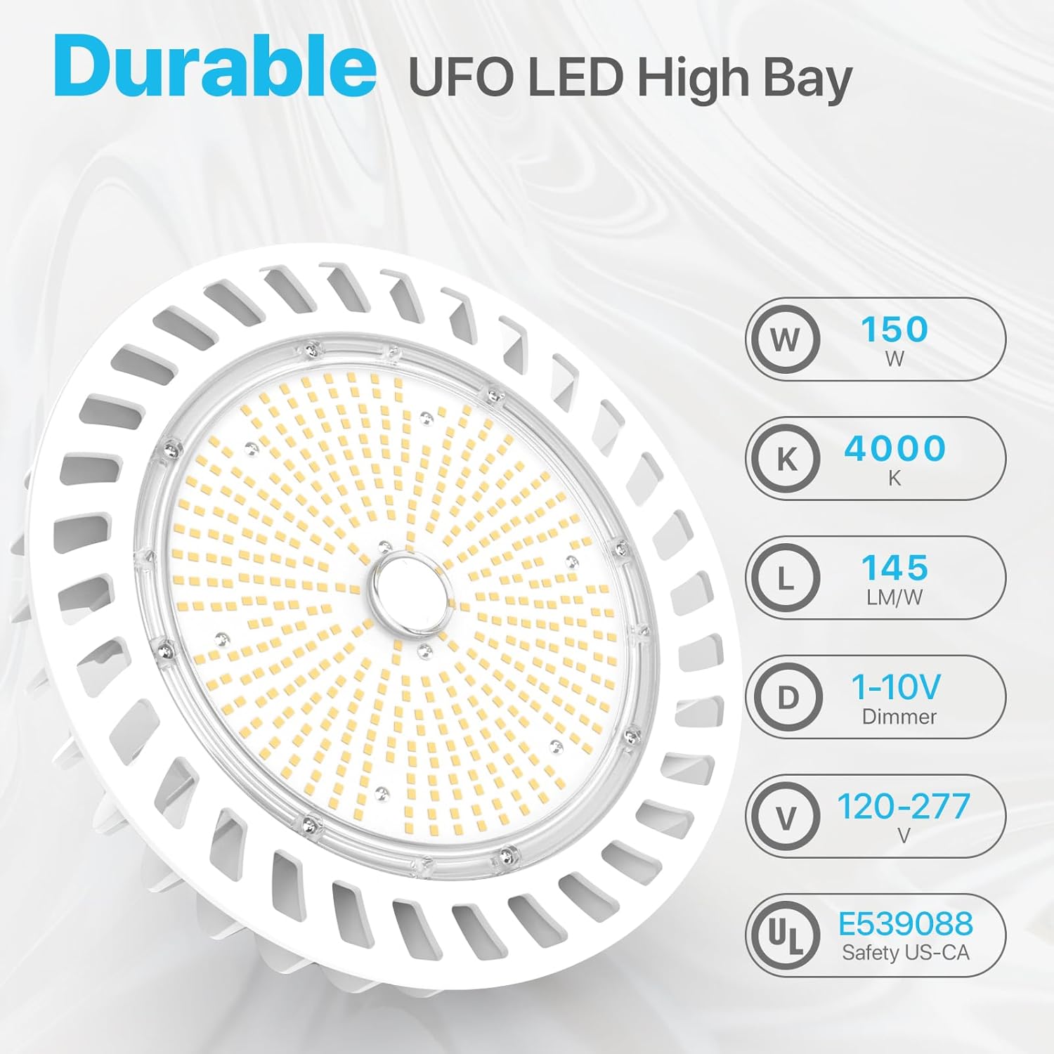 HYPERLITE UFO LED High Bay Lights: 200W High Bay LED Shop Light 28,000LM 5000K, 1-10V Dimmable UFO Lights with 110V Plug 5FT Cable, UL Listed High Bay LED Lights for Warehouse Garage Workshop