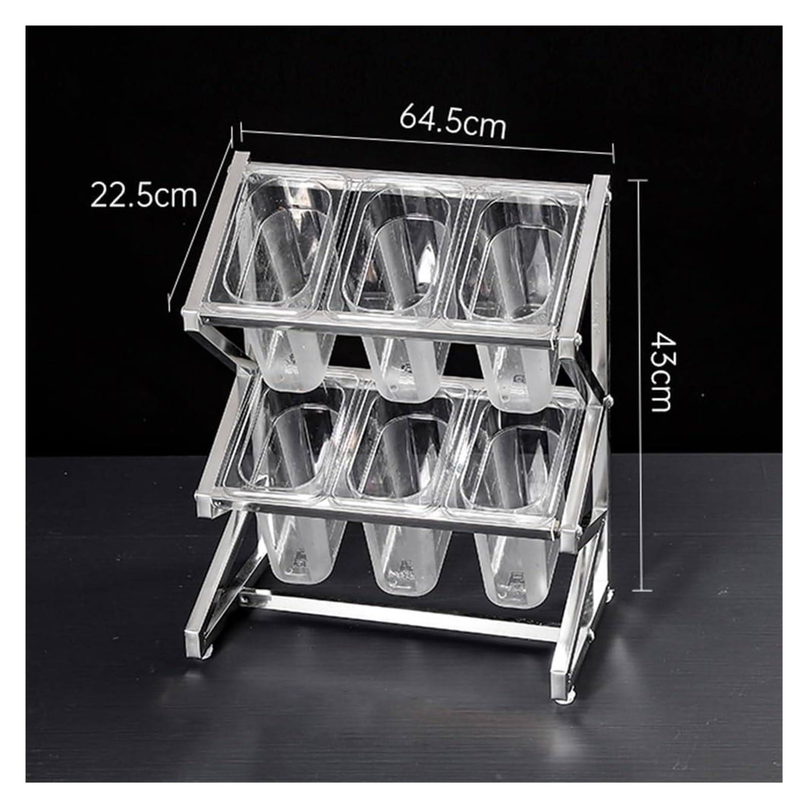 Stacja do polewania pizzy, puszki na przyprawy, 2-rzędowy przezroczysty stojący organizer na blat do przechowywania przypraw z zestawem pokrywek łyżek (srebrny) 60 x 20 x 40 cm