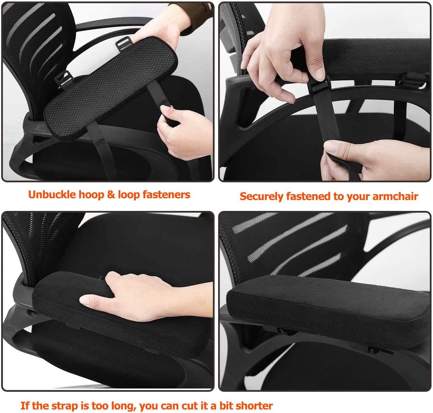 PRETYZOOM 2pcs Chair Armrest Pads Black Sponge Anti Slip Support for Office