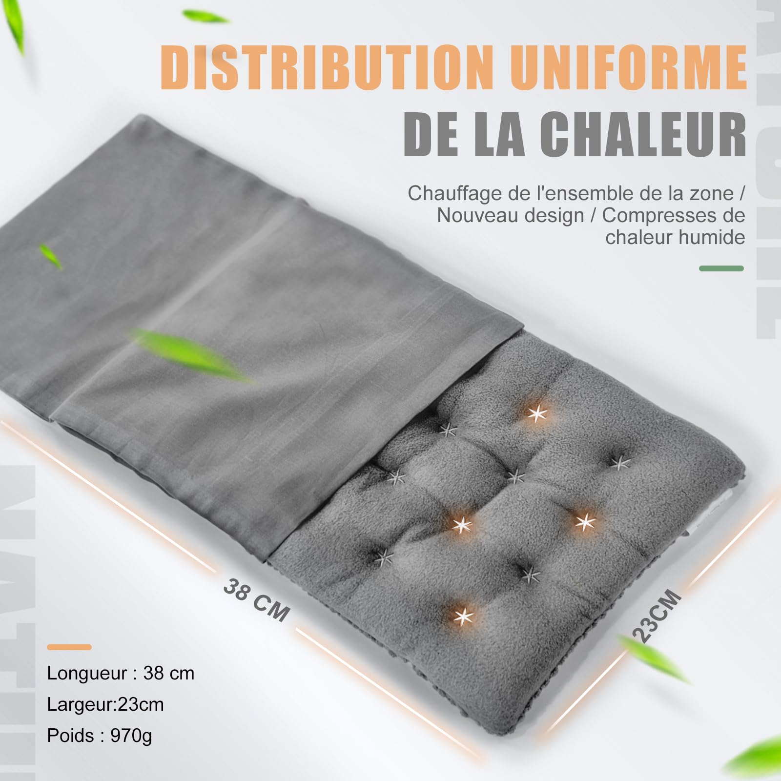 uncn Coussin Chauffant Micro Onde, Bouillotte Micro-onde, Graine de Lin,Noyaux Cerises,Grande Poche Chauffante Nuque Epaule et Dos,Cervicales,Ventre Lavande,Chaleur Humide pour Compresse 38*23cm 970g