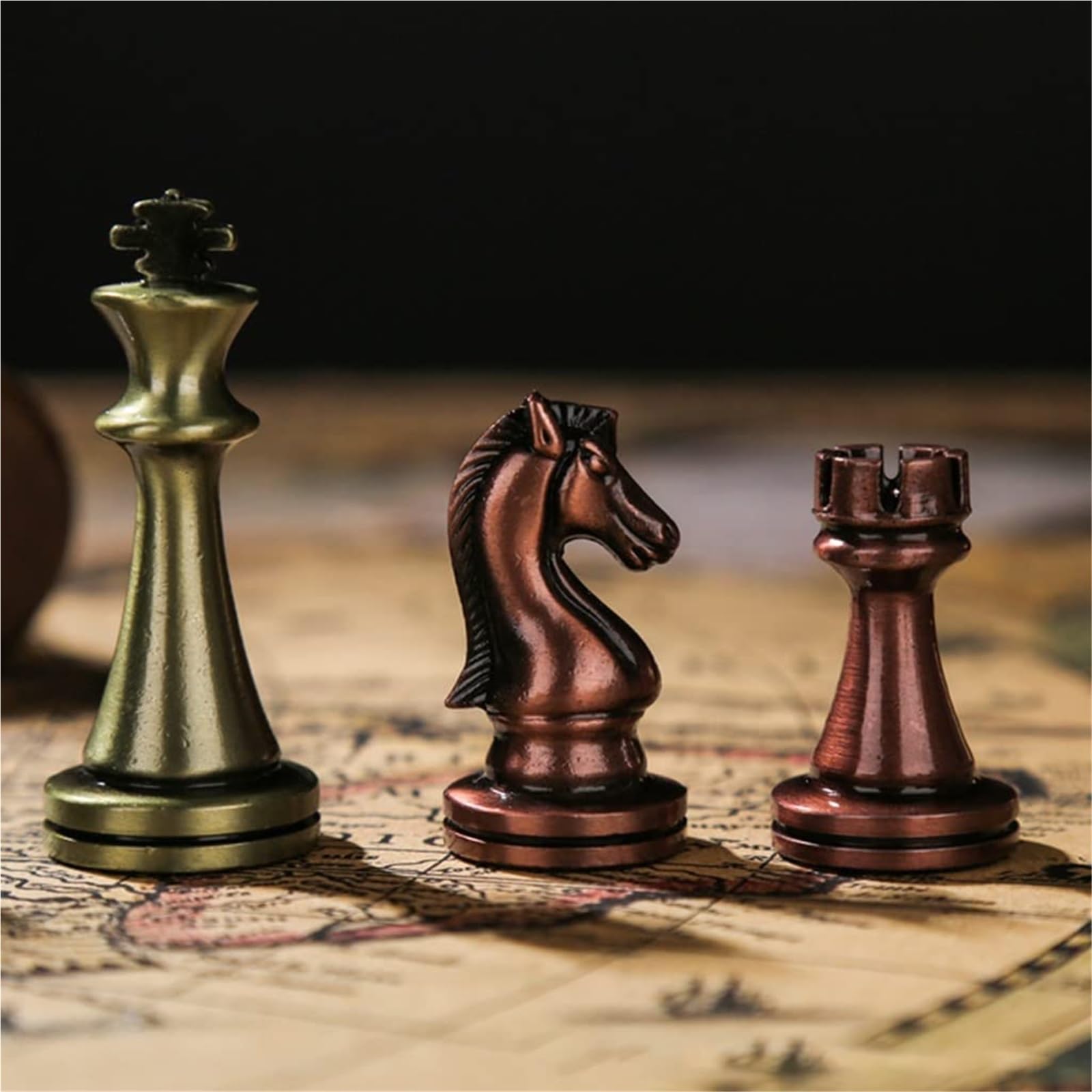 schachspiel Großes Deluxe-Schachset aus Metall for Erwachsene, einzigartiges faltbares Schachbrett aus Holz, Lernspielzeug for Kinder und Erwachsene