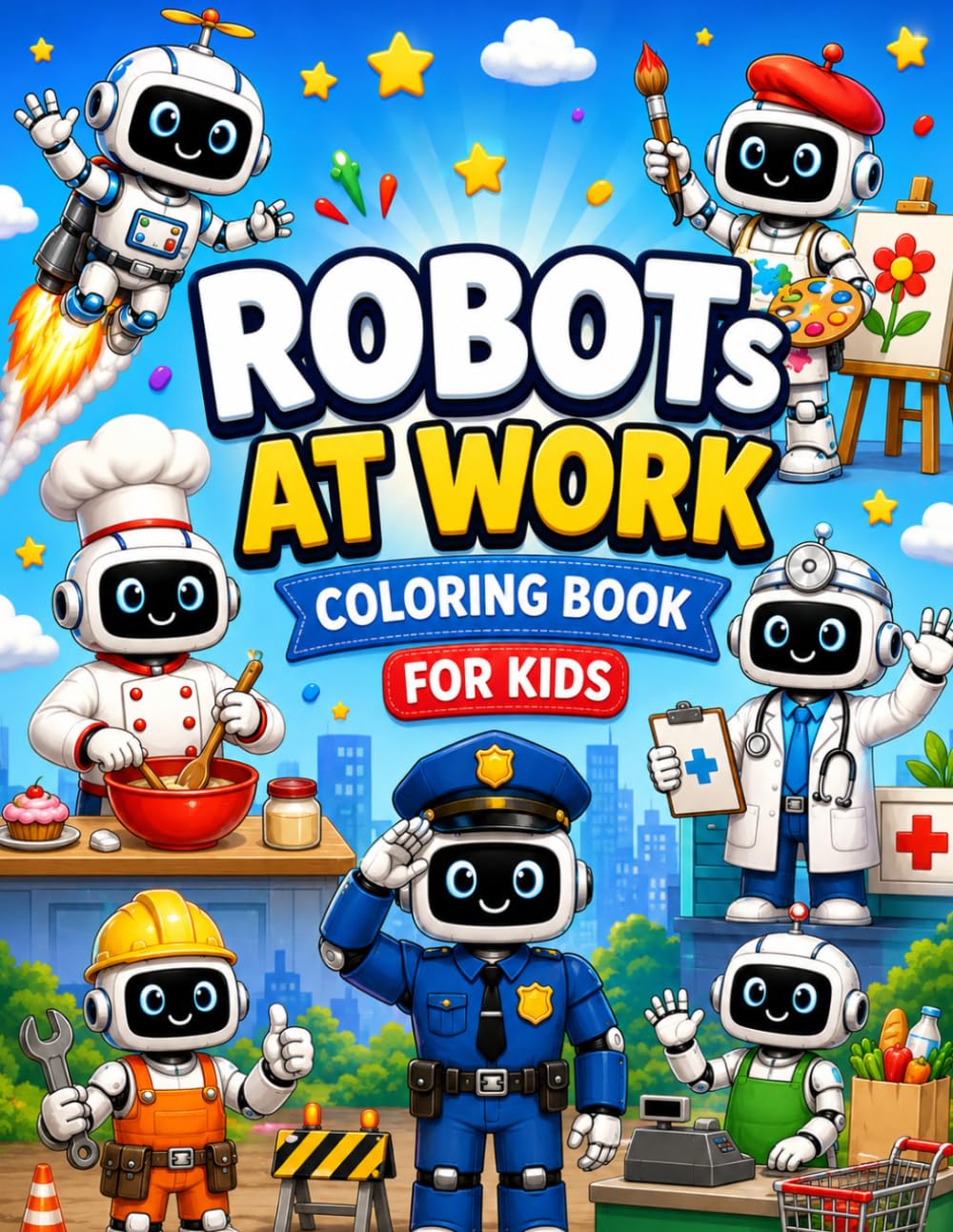 ROBOTS AT WORK COLORING BOOK FOR KIDS: Fun and Creative Coloring Adventures with Busy Robots, Cool Machines, and Exciting Jobs!