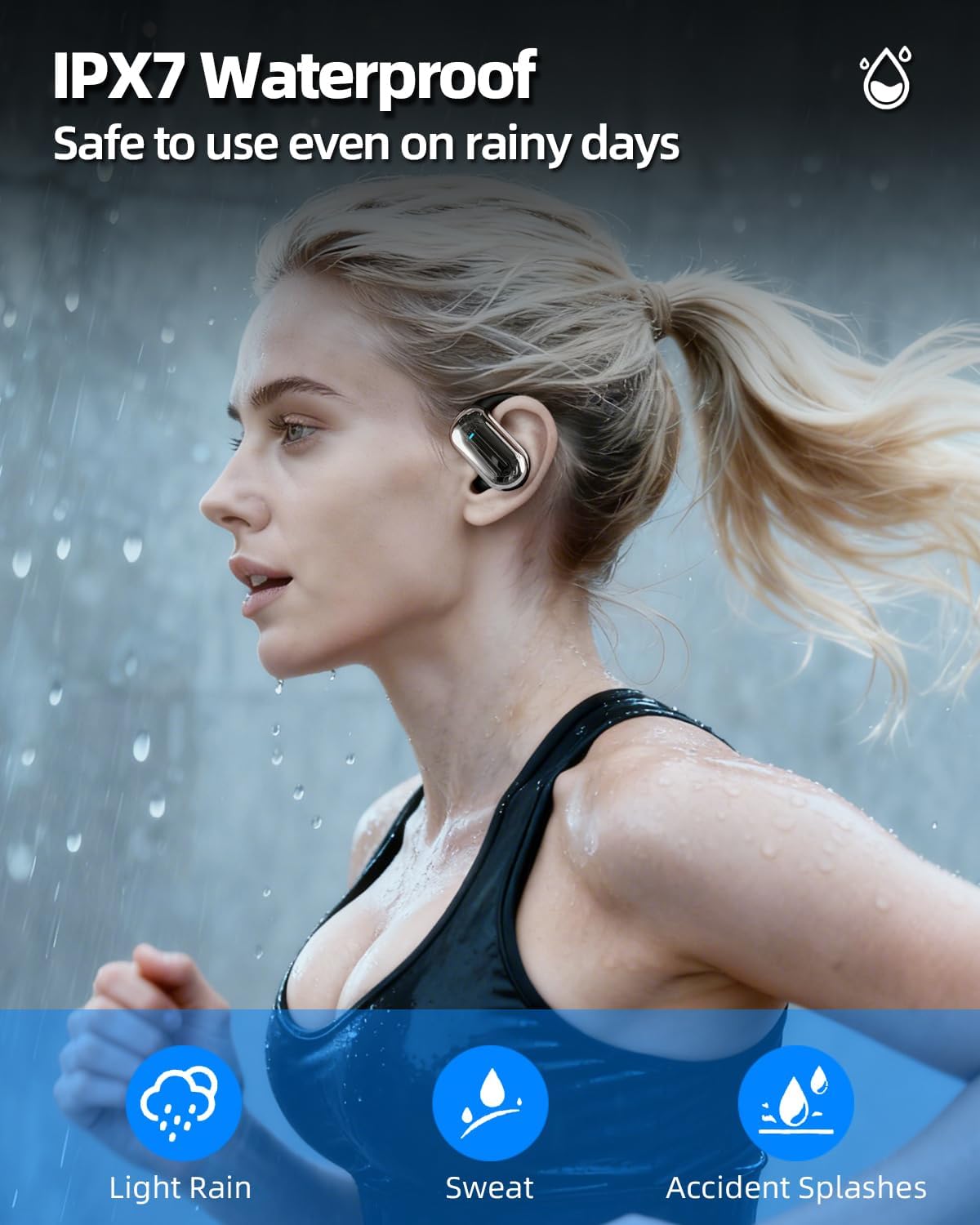 Open Ear Bluetooth Headphones 5.4, Wireless Earbuds with Ergonomic Ear Hook, 90H Battery Life, IPX7Waterproof, Smart Digital Display, Touch Control - for Running, Cycling, Workout - Image 5