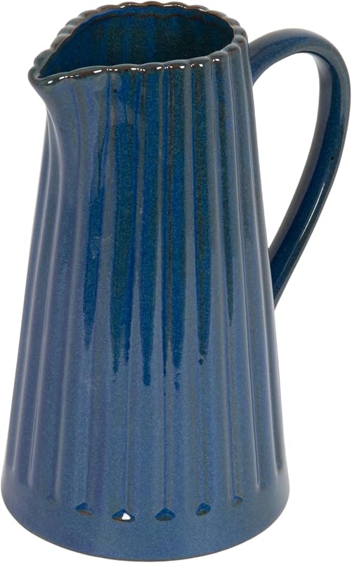 40-Ounce Stoneware Ribbed Pitcher with Reactive Glaze, Blue